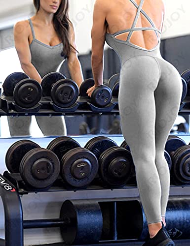 RIOJOY Backless Sports Bandage Romper Playsuit Yoga Jumpsuit for Women All in One Gym Wear