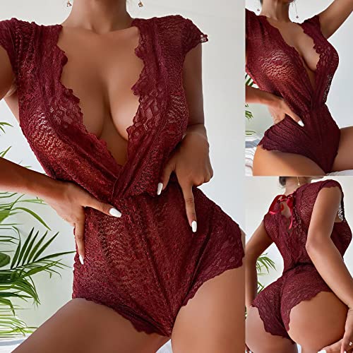 AMhomely Lingerie for Women Naughty Lace Lingerie Teddy Bodysuit Lingerie
