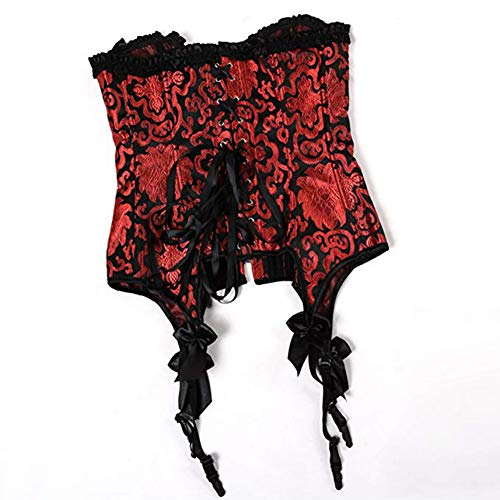 Kelvry Women's Gothic Satin Lace up Boned Bustier Corset Top with Suspenders