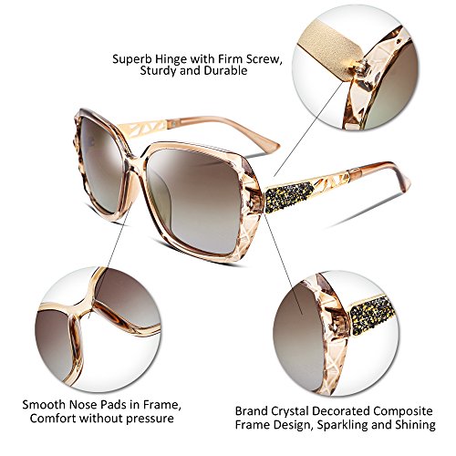 FEISEDY Oversized Polarised Square Sunglasses Sparkling Composite Large Frame Ladies Sunglasses Classic Womens Sunglasses