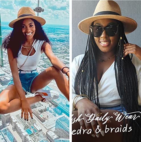 FURTALK Sun Hats for Women Men, Adjustable Summer Panama Fedora Wide Brim Hat UV UPF 50+,Foldable Packable Straw Beach Hat Beige