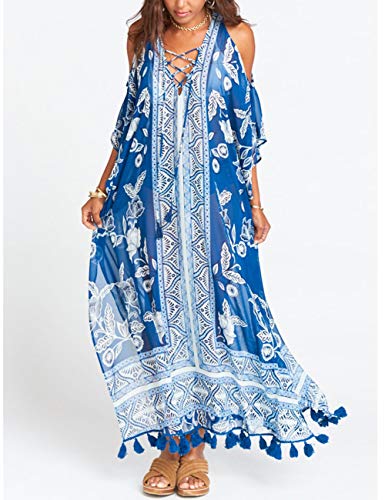Bsubseach Chiffon Print Shirt Dress Beach Cover Up Loose Turn Down Collar Long Sleeve Bikini Kaftan Cover Ups for Swimwear Women