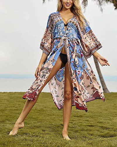 Women Swimsuit Cover Up Bathing Suit Kimono Long Beach Dress Floral Lace Bikini Swim Coverup Sun Protection Clothing