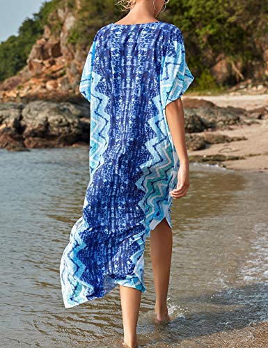 Bsubseach Green Snake Print Loose Kaftan Dress Plus Size Beach Cover Up Half Sleeve Caftan Maxi Dress for Women