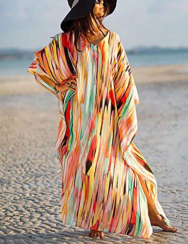 Bsubseach Chiffon Print Shirt Dress Beach Cover Up Loose Turn Down Collar Long Sleeve Bikini Kaftan Cover Ups for Swimwear Women