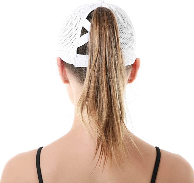 Womens Criss Cross Ponytail Baseball Cap,High Messy Bun Ponycap Quick Drying Mesh Outdoor Sports Hat with Ponytail Hole Adjustable Travel Summer Hat