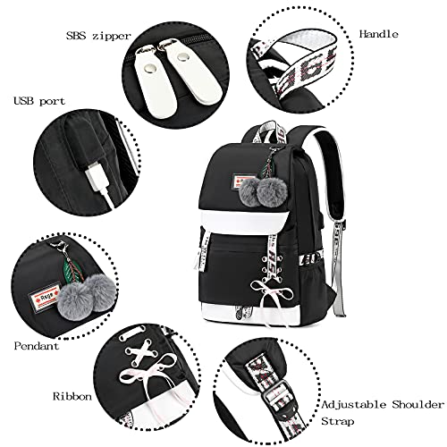 Asge Girls Backpack School Bags for Girls Nylon Waterproof College Rucksack Fashion Casual Daypack Women Bookbag Boys Schoolbag Teenagers Durable Unisex Student Backpacks