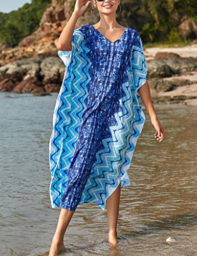 Bsubseach Green Snake Print Loose Kaftan Dress Plus Size Beach Cover Up Half Sleeve Caftan Maxi Dress for Women