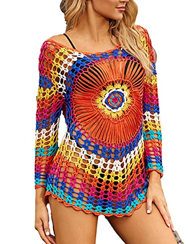 Bsubseach Women Casual Navy Turn Down Collar Bikini Bathing Suit Cover Ups Long Sleeve Beach Cover Up with Pockets