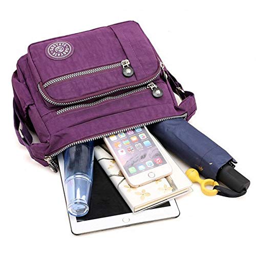 Womens Multi Pocket Casual Canvas Crossbody Bag Travel Purse Messenger Handbag for Shopping Hiking Daily Use