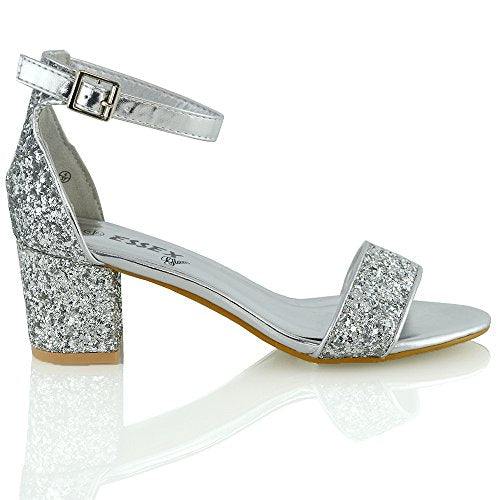 Womens Low Mid Heel Block Peep Toe Ladies Ankle Strap Party Strappy Sandals Shoes
