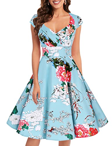 bbonlinedress Women's 50s 60s A Line Rockabilly Dress Cap Sleeve Vintage Swing Party Dress Blush