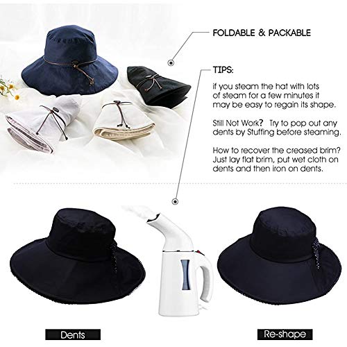 Comhats Ladies Sun Hat Foldable UPF 50 Wide Brim with Neck Protection Summer Spring UV Cotton Safari Gardening Walking Hat with Chin Strap Beige Small