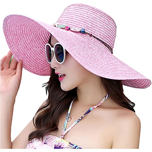 Lanzom Womens 5.5 Inches Wide Brim Straw Hat Floppy Foldable Roll up Cap Beach Sun Hat