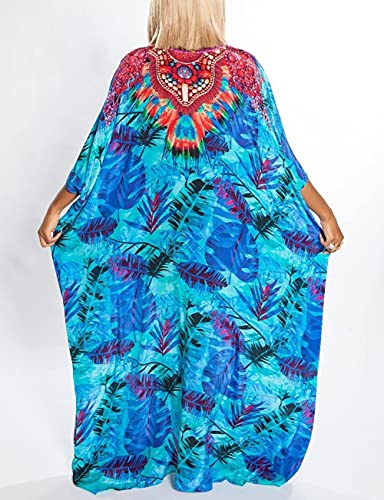 Bsubseach Green Snake Print Loose Kaftan Dress Plus Size Beach Cover Up Half Sleeve Caftan Maxi Dress for Women