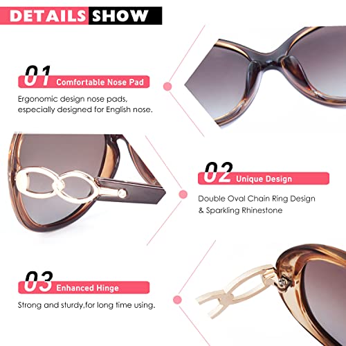 CGID Sunglasses Womens Ladies Polarised Retro Designer Sun Glasses Brown Big Frame Oversized Shades UV Protection Goggles