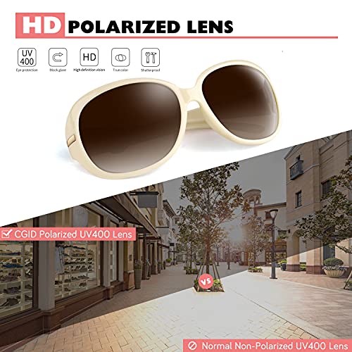 CGID Sunglasses Womens Ladies Polarised Retro Designer Sun Glasses Brown Big Frame Oversized Shades UV Protection Goggles