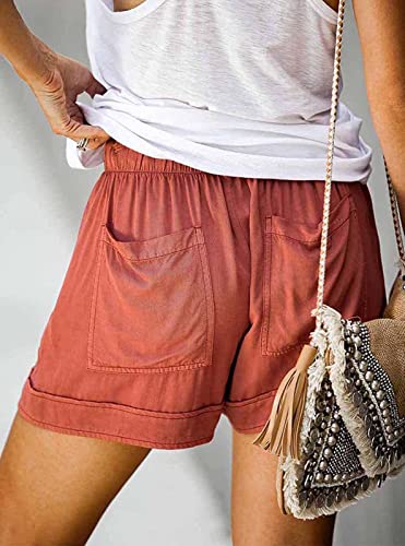 comefohome Womens Drawstring Shorts Summer Cotton Elastic Waist Solid Color Casual Shorts UK with Pockets Blue M