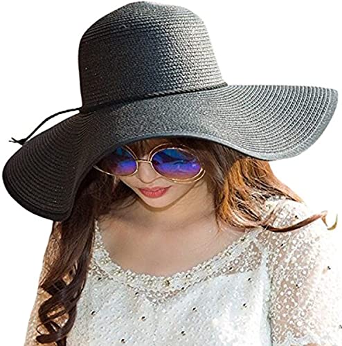 Lanzom Womens 5.5 Inches Wide Brim Straw Hat Floppy Foldable Roll up Cap Beach Sun Hat