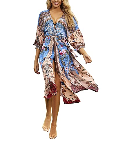 Women Swimsuit Cover Up Bathing Suit Kimono Long Beach Dress Floral Lace Bikini Swim Coverup Sun Protection Clothing