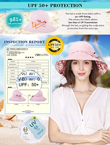 Comhats Ladies Sun Hat Foldable UPF 50 Wide Brim with Neck Protection Summer Spring UV Cotton Safari Gardening Walking Hat with Chin Strap Beige Small