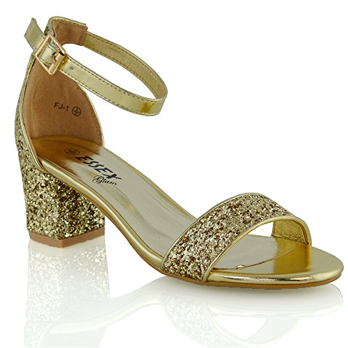 Womens Low Mid Heel Block Peep Toe Ladies Ankle Strap Party Strappy Sandals Shoes