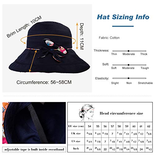 Comhats Ladies Sun Hat Foldable UPF 50 Wide Brim with Neck Protection Summer Spring UV Cotton Safari Gardening Walking Hat with Chin Strap Beige Small