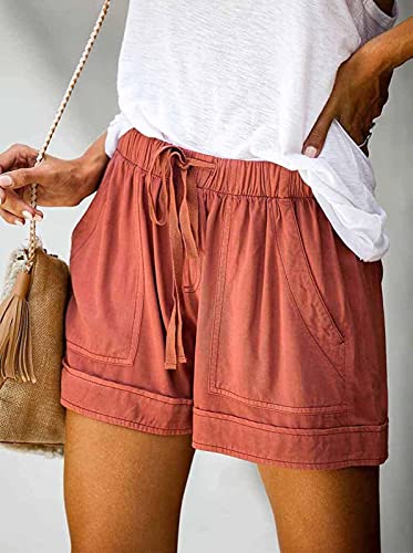 comefohome Womens Drawstring Shorts Summer Cotton Elastic Waist Solid Color Casual Shorts UK with Pockets Blue M
