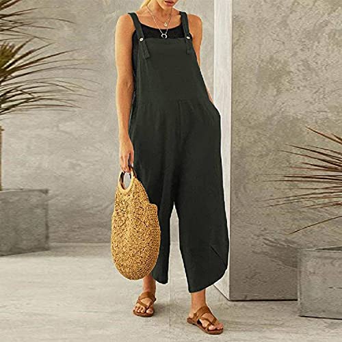 Runstarshow Womens Summer Casual Spaghetti Strap Sleeveless Baggy Jumpsuit Dungarees Wide Leg Loose Overalls Rompers