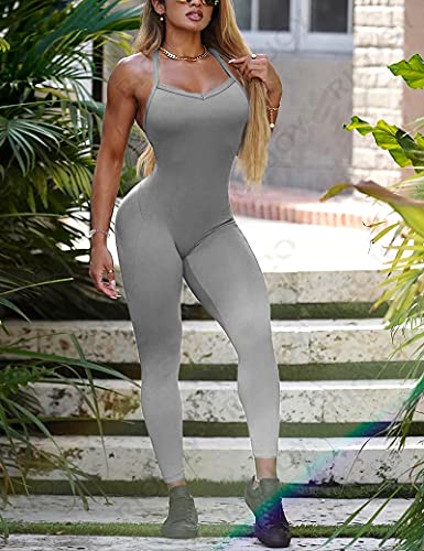 RIOJOY Backless Sports Bandage Romper Playsuit Yoga Jumpsuit for Women All in One Gym Wear