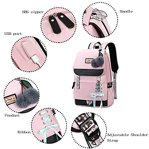 Asge Girls Backpack School Bags for Girls Nylon Waterproof College Rucksack Fashion Casual Daypack Women Bookbag Boys Schoolbag Teenagers Durable Unisex Student Backpacks