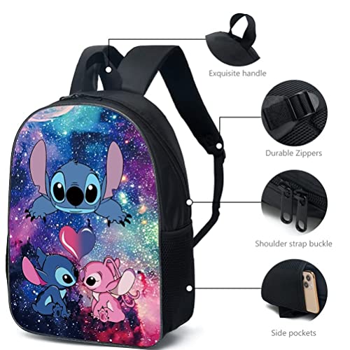 SHANGYE Stitch Backpack with Lunch Bag Pencil Case, 3Pcs Kid Bookbags Set, 3D Printed Travel Rucksacks Kids School Bag