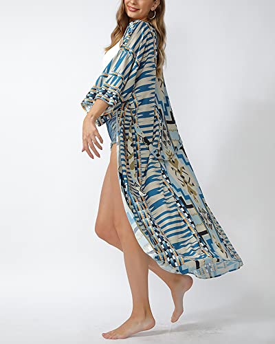 Women Swimsuit Cover Up Bathing Suit Kimono Long Beach Dress Floral Lace Bikini Swim Coverup Sun Protection Clothing