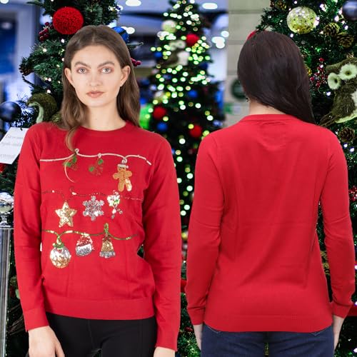 NOROZE Women's Christmas Tops Sweatshirts Sequin Jingle Bells HoHoHo Pug Mrs Claus Xmas Jumper