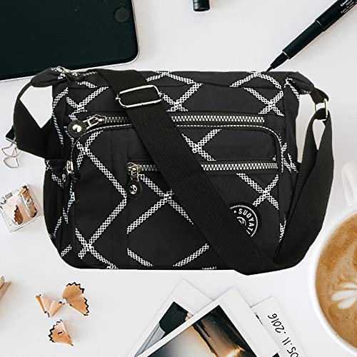Womens Multi Pocket Casual Canvas Crossbody Bag Travel Purse Messenger Handbag for Shopping Hiking Daily Use