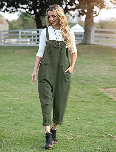 YESNO Women's Dungarees Loose Casual Plus Size Lightweight Sleeveless Overall Long Jumpsuit Playsuit Trousers Pants Dungarees