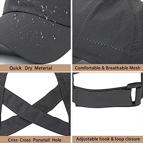 Womens Criss Cross Ponytail Baseball Cap,High Messy Bun Ponycap Quick Drying Mesh Outdoor Sports Hat with Ponytail Hole Adjustable Travel Summer Hat