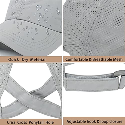 Womens Criss Cross Ponytail Baseball Cap,High Messy Bun Ponycap Quick Drying Mesh Outdoor Sports Hat with Ponytail Hole Adjustable Travel Summer Hat