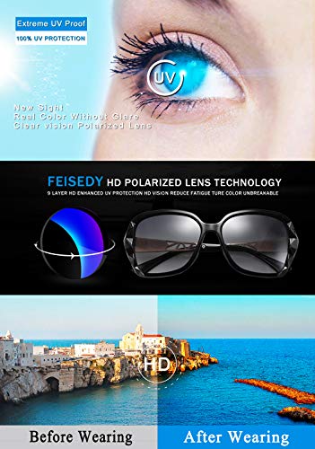 FEISEDY Oversized Polarised Square Sunglasses Sparkling Composite Large Frame Ladies Sunglasses Classic Womens Sunglasses