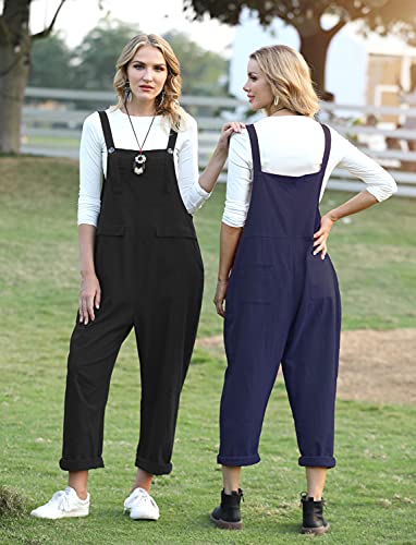 YESNO Women's Dungarees Loose Casual Plus Size Lightweight Sleeveless Overall Long Jumpsuit Playsuit Trousers Pants Dungarees