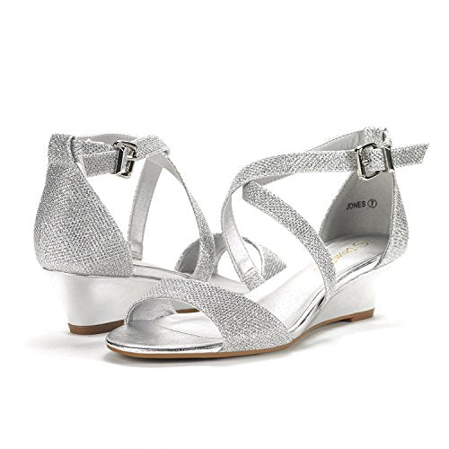 DREAM PAIRS Women's Elastica Ankle Strap Sandals Low Wedge Open Toe Party Sandals Jones
