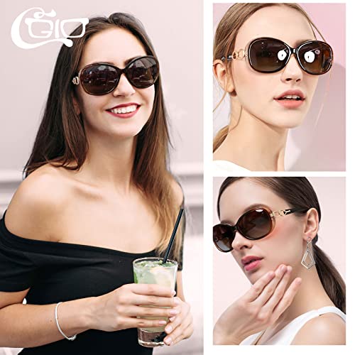 CGID Sunglasses Womens Ladies Polarised Retro Designer Sun Glasses Brown Big Frame Oversized Shades UV Protection Goggles