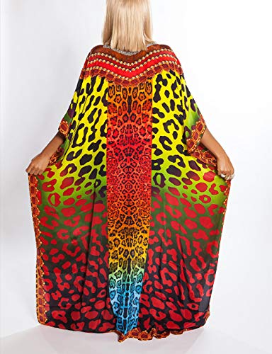 Bsubseach Green Snake Print Loose Kaftan Dress Plus Size Beach Cover Up Half Sleeve Caftan Maxi Dress for Women