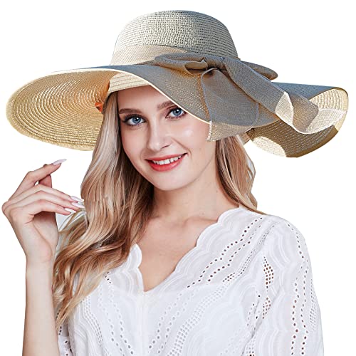 Lanzom Womens 5.5 Inches Wide Brim Straw Hat Floppy Foldable Roll up Cap Beach Sun Hat