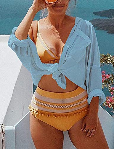 Bsubseach Long Sleeve Beach Shirt Blouses Women Turn Down Collar Bikini Bathing Suit Cover Ups Swimwear Apricot