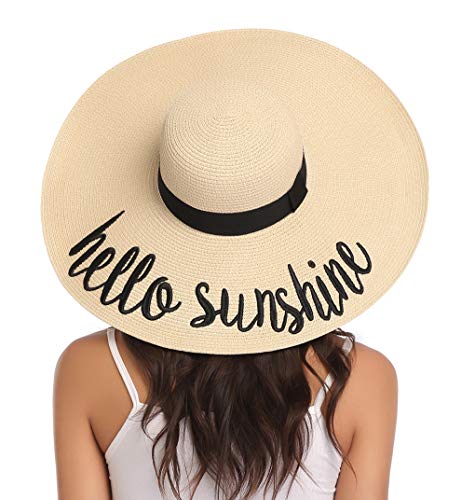 Lanzom Womens 5.5 Inches Wide Brim Straw Hat Floppy Foldable Roll up Cap Beach Sun Hat