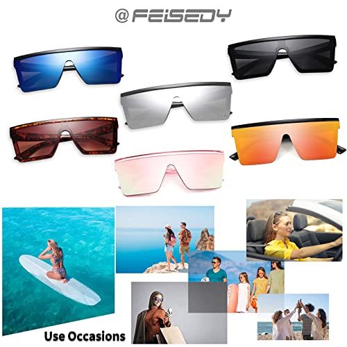 FEISEDY Oversized Flat Top Shield Sunglasses for Women Square Sunglasses Mens UV400 Protection Mirror Rimless Shades