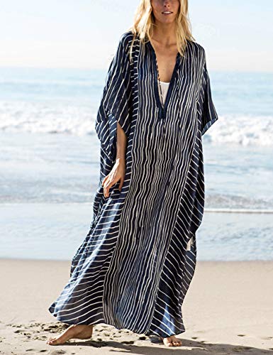 Bsubseach Chiffon Print Shirt Dress Beach Cover Up Loose Turn Down Collar Long Sleeve Bikini Kaftan Cover Ups for Swimwear Women