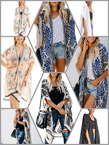 Women Beach Cover Up Kimono Cardigans Pom Pom, Boho Chiffon Sheer Lady Bikini Coverup, Swimsui Pompom Trim, Pool Cardigan Duster, Plus Size Beach Swim Wear, Bathting Suit Swimsuit Swimwear