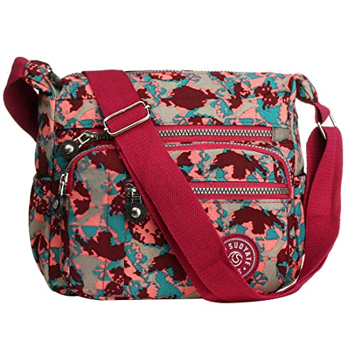 Womens Multi Pocket Casual Canvas Crossbody Bag Travel Purse Messenger Handbag for Shopping Hiking Daily Use
